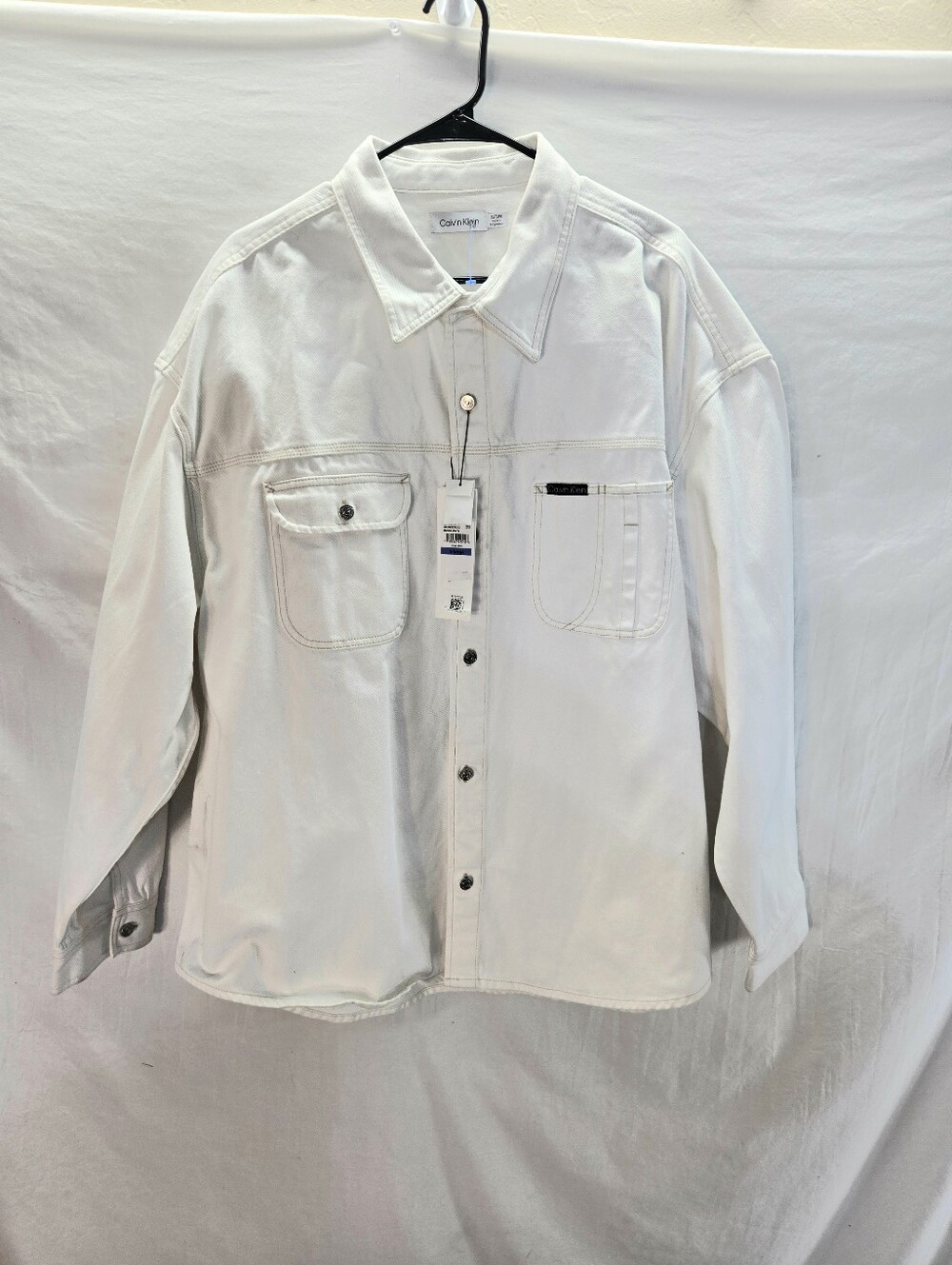 Calvin Klein Denim White Jean Men’s XL White Jacket NWT *dirty*